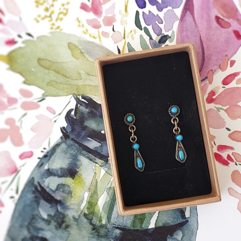 Vintage Sterling Silver Zuni Turquoise Earrings